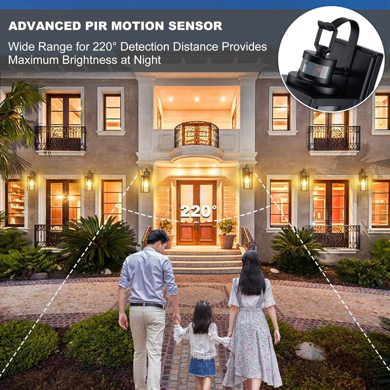 ricco Motion Sensor Outdoor Wall Lantern, Dusk to Dawn Lighting Sconce, Modern Matte Black Exterior Light Fixture, Waterproof Mount Porch Lights With Clear Glass for Garage, ETL Listed - Image 2